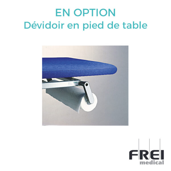 Table de massage électrique pour kiné de couleur bleu avec dévidoir de papier