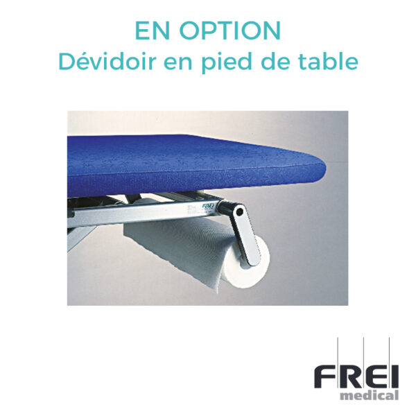 Table de massage électrique pour kiné de couleur bleu avec dévidoir de papier