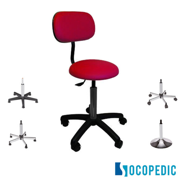 Tabouret sur roulettes avec dossier de couleur rouge pour kiné de marque Socopedic