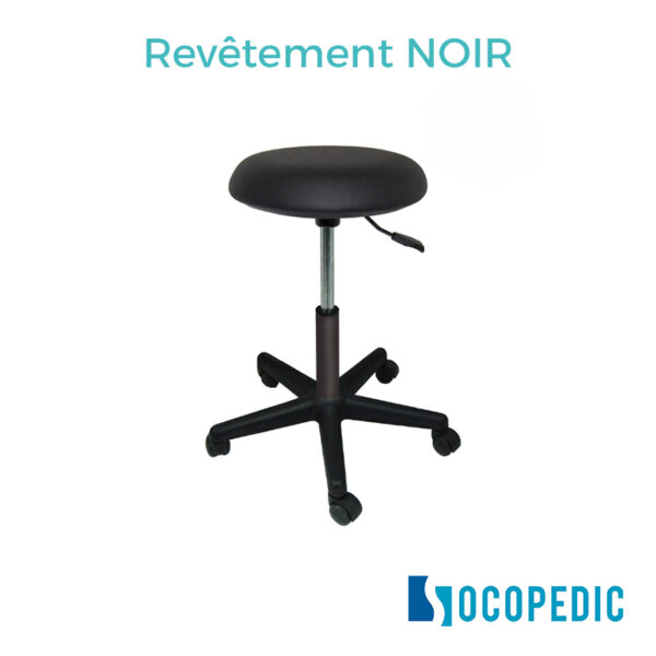 Tabouret sur roulettes de couleur noir pour kiné de marque Socopedic